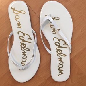 Sam Edelman White Olivia Charm patent flip flops